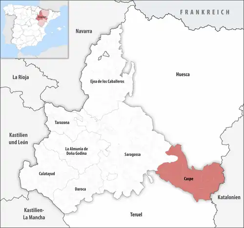 Die Lage des Gerichtsbezirk Caspe in der Provinz&nbsp;Saragossa