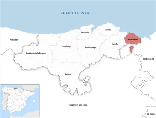 Die Lage des Gerichtsbezirk Castro Urdiales in der autonomen&nbsp;Gemeinschaft&nbsp;Kantabrien