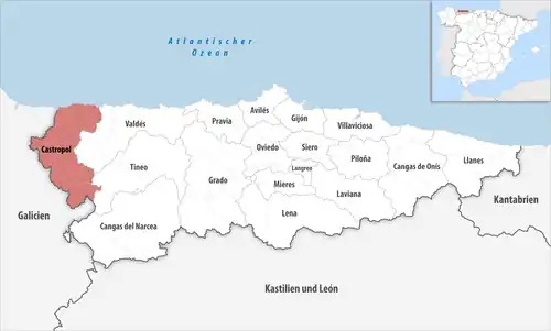 Die Lage des Gerichtsbezirk Castropol in der Provinz Asturien