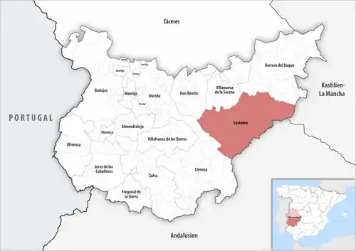 Die Lage des Gerichtsbezirk Castuera in der Provinz&nbsp;Badajoz
