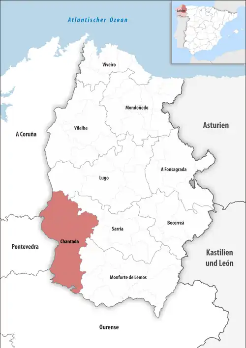 Die Lage des Gerichtsbezirk Chantada in der Provinz Lugo