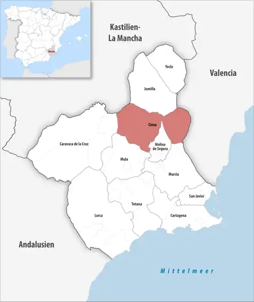 Die Lage des Gerichtsbezirk Cieza in der autonomen&nbsp;Gemeinschaft&nbsp;Murcia
