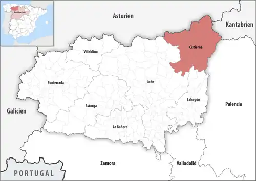 Die Lage des Gerichtsbezirk Cistierna in der Provinz León
