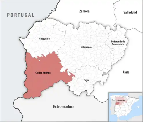 Die Lage des Gerichtsbezirk Ciudad Rodrigo in der Provinz&nbsp;Salamanca