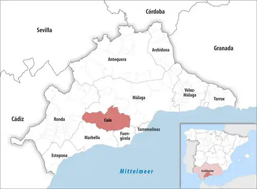 Die Lage des Gerichtsbezirk Coín in der Provinz&nbsp;Málaga