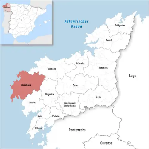 Die Lage des Gerichtsbezirk Corcubión in der Provinz&nbsp;A Coruña