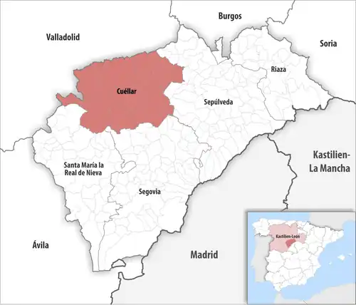 Die Lage des Gerichtsbezirk Cuéllar in der Provinz Segovia