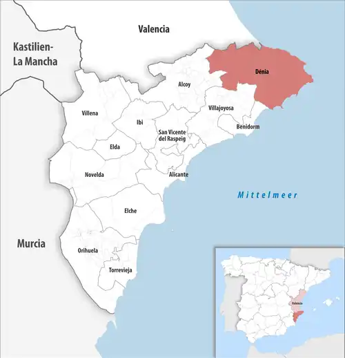 Die Lage des Gerichtsbezirk Dénia in der Provinz&nbsp;Alicante