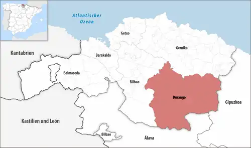 Die Lage des Gerichtsbezirk Durango in der Provinz Bizkaia