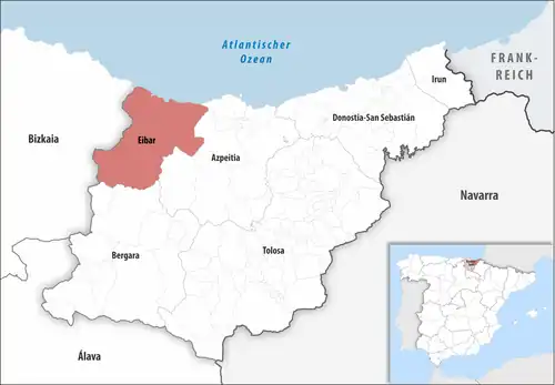 Die Lage des Gerichtsbezirk Eibar in der Provinz&nbsp;Gipuzkoa