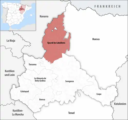 Die Lage des Gerichtsbezirk Ejea de los Caballeros in der Provinz&nbsp;Saragossa