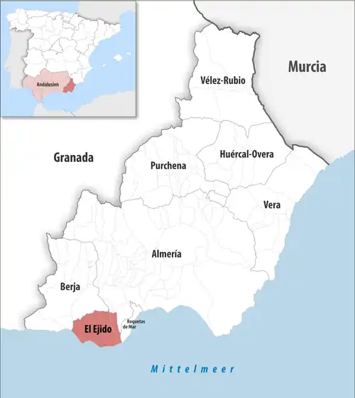 Die Lage des Gerichtsbezirk El Ejido in der Provinz&nbsp;Almería