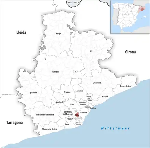 Die Lage des Gerichtsbezirk Esplugues de Llobregat in der Provinz&nbsp;Barcelona