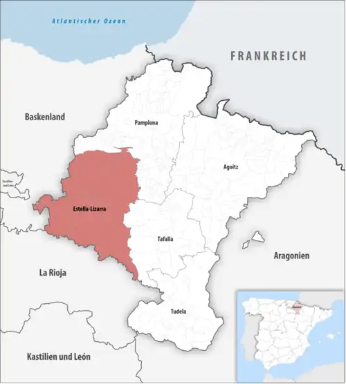 Die Lage des Gerichtsbezirk Estella-Lizarra in der autonomen&nbsp;Gemeinschaft&nbsp;Navarra