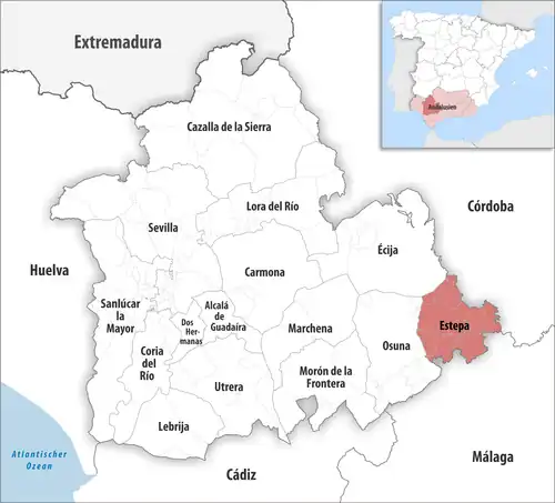 Die Lage des Gerichtsbezirk Estepa in der Provinz&nbsp;Sevilla