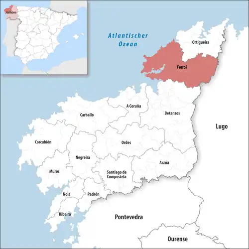 Die Lage des Gerichtsbezirk Ferrol in der Provinz&nbsp;A Coruña