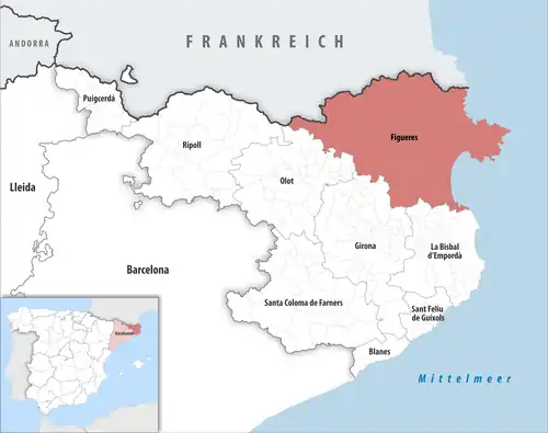Die Lage des Gerichtsbezirk Figueres in der Provinz&nbsp;Girona