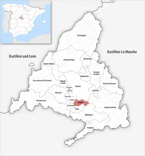 Die Lage des Gerichtsbezirk Getafe in der autonomen Gemeinschaft Madrid