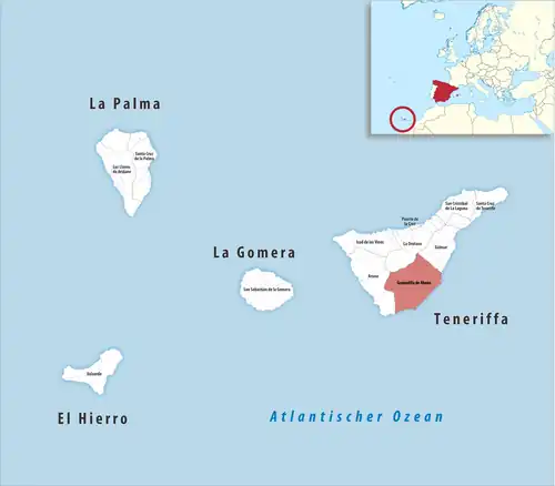 Die Lage des Gerichtsbezirk Granadilla de Abona in der Provinz&nbsp;Santa&nbsp;Cruz&nbsp;de&nbsp;Tenerife