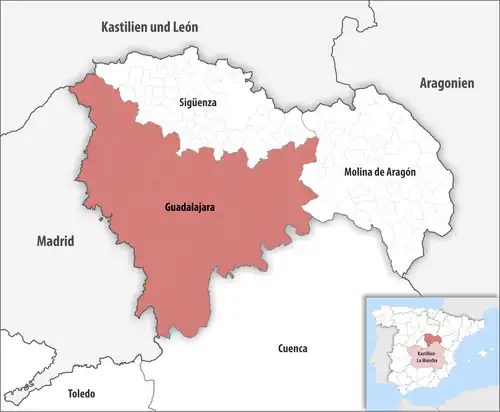 Die Lage des Gerichtsbezirk Guadalajara in der Provinz Guadalajara