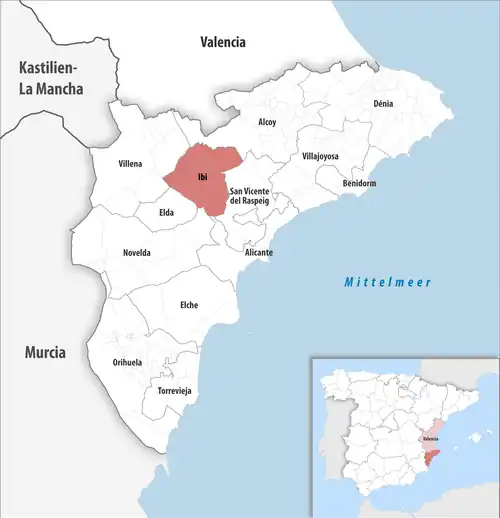 Die Lage des Gerichtsbezirk Ibi in der Provinz&nbsp;Alicante