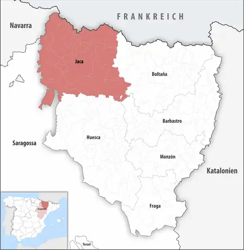 Die Lage des Gerichtsbezirk Jaca in der Provinz&nbsp;Huesca