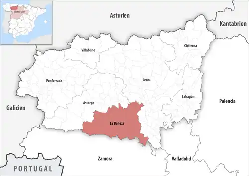 Die Lage des Gerichtsbezirk La Bañeza in der Provinz&nbsp;León