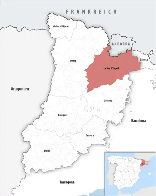 Die Lage des Gerichtsbezirk La Seu d’Urgell in der Provinz&nbsp;Lleida