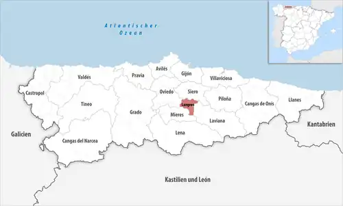 Die Lage des Gerichtsbezirk Langreo in der Provinz Asturien