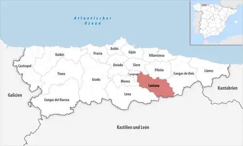 Die Lage des Gerichtsbezirk Laviana in der Provinz&nbsp;Asturien