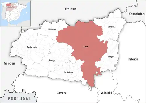 Die Lage des Gerichtsbezirk León in der Provinz León