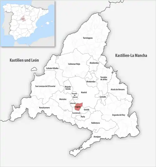 Die Lage des Gerichtsbezirk Leganés in der autonomen Gemeinschaft Madrid