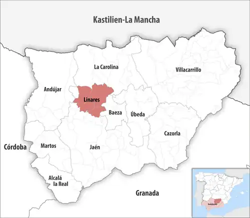 Die Lage des Gerichtsbezirk Linares in der Provinz&nbsp;Jaén