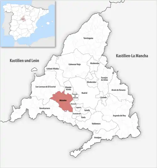 Die Lage des Gerichtsbezirk Móstoles in der autonomen Gemeinschaft Madrid