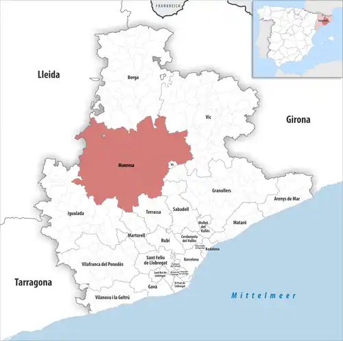 Die Lage des Gerichtsbezirk Manresa in der Provinz&nbsp;Barcelona