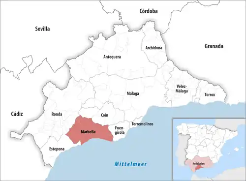 Die Lage des Gerichtsbezirk Marbella in der Provinz&nbsp;Málaga