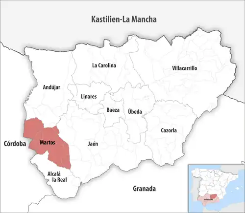 Die Lage des Gerichtsbezirk Martos in der Provinz&nbsp;Jaén