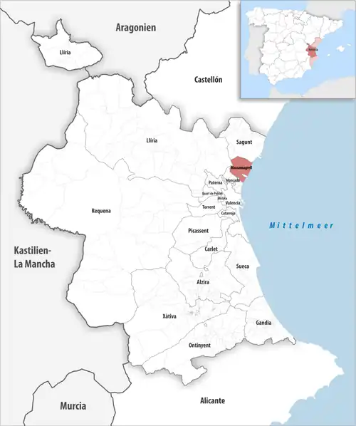 Die Lage des Gerichtsbezirk Massamagrell in der Provinz Valencia