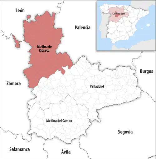 Die Lage des Gerichtsbezirk Medina de Rioseco in der Provinz&nbsp;Valladolid