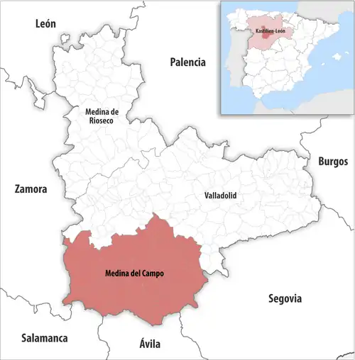 Die Lage des Gerichtsbezirk Medina del Campo in der Provinz&nbsp;Valladolid