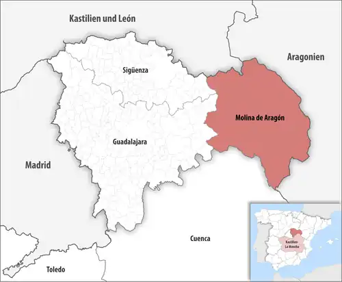 Die Lage des Gerichtsbezirk Molina de Aragón in der Provinz&nbsp;Guadalajara
