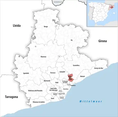 Die Lage des Gerichtsbezirk Mollet del Vallès in der Provinz Barcelona