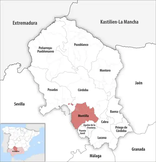 Die Lage des Gerichtsbezirk Montilla in der Provinz&nbsp;Córdoba