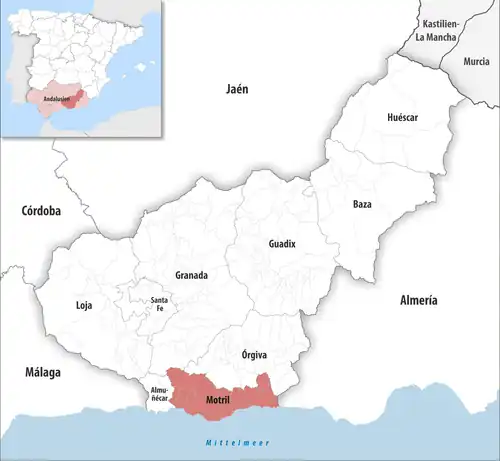 Die Lage des Gerichtsbezirk Motril in der Provinz&nbsp;Granada
