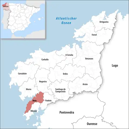Die Lage des Gerichtsbezirk Noia in der Provinz&nbsp;A Coruña