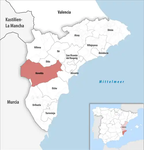 Die Lage des Gerichtsbezirk Novelda in der Provinz&nbsp;Alicante