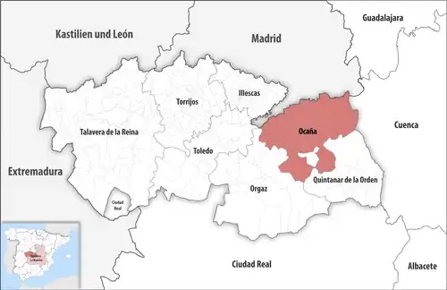 Die Lage des Gerichtsbezirk Ocaña in der Provinz Toledo