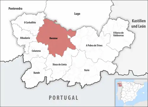 Die Lage des Gerichtsbezirk Ourense in der Provinz&nbsp;Ourense