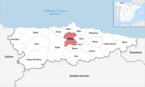 Die Lage des Gerichtsbezirk Oviedo in der Provinz&nbsp;Asturien