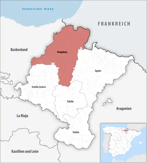 Die Lage des Gerichtsbezirk Pamplona in der autonomen Gemeinschaft Navarra